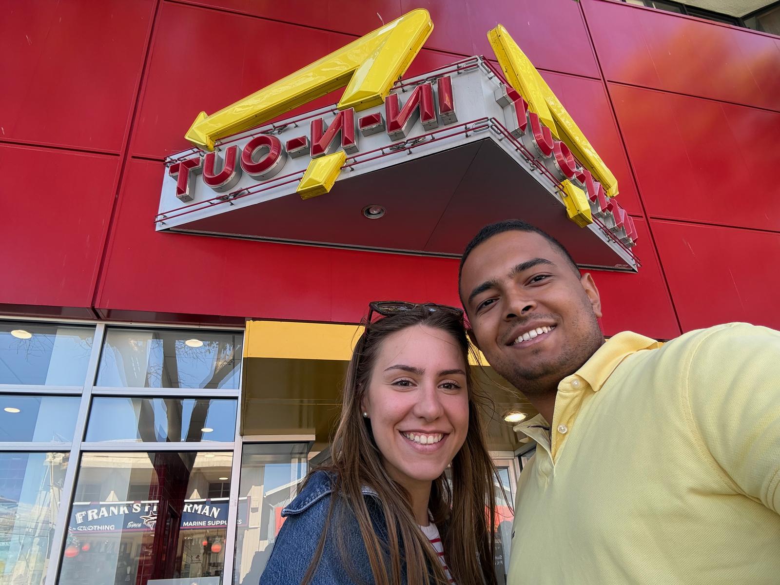 Lilien and Zeyad outside In-N-Out Burger
